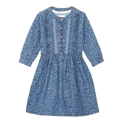 Girls' blue floral print chambray dress